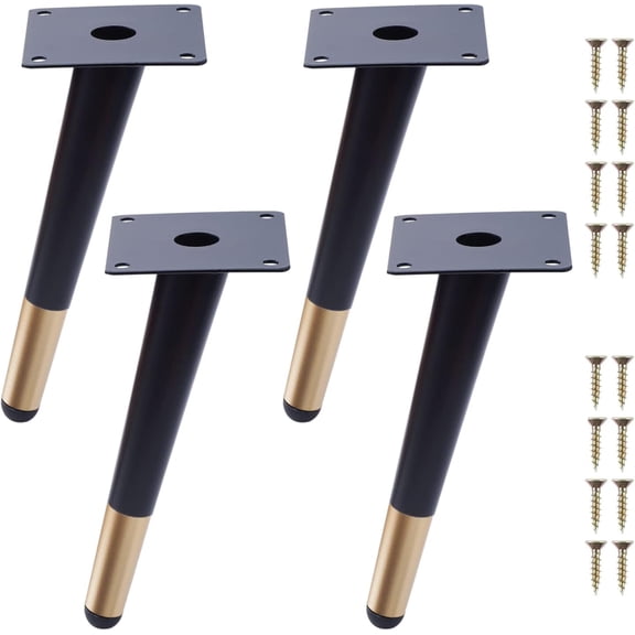 Furniture Legs 4Pcs Metal Slant Angled Tapered Modern Replacement Couch Feet for Chairs Sofas Cabinets Tables (Black with Golden, 8" Height)