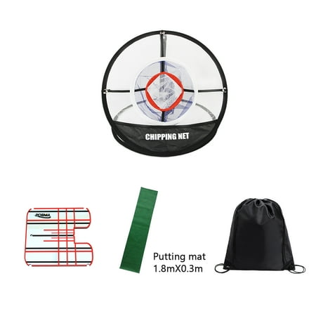 POSMA CN010G Portable Golf Chipping Putter Trainer Bundle kit gif set with 1pc Hitting Net +1pc 1.8mX0.3m putting (Best Golf Practice Net And Mat)