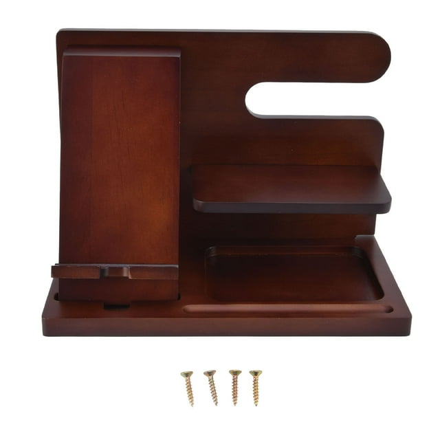 Base para teléfono móvil, soporte de escritorio multifunción, estilo retro de pino, para gafas, llaves y reloj.