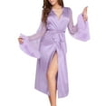 thumbnail image 1 of PEASKJP Women's Lace-Trim Silk Robes Lightweight Unisex Waffle Kimono Robe, Purple S, 1 of 4