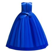IBTOM CASTLE Little Big Girls Flower Tulle Dress Princess Pageant Wedding Birthday Party Formal Long Dance Evening Maxi Gown 13-14 Years Royal Blue