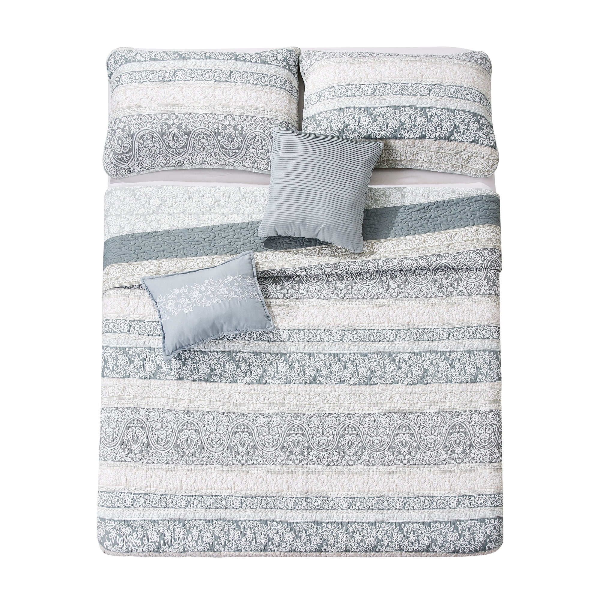 Home Soft Things 6 Piece Marchesa Printed Quilt Set with bedskirt, Queen (90" x 90")