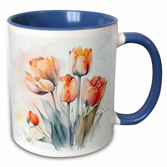 3drose, Pretty Image of Watercolor Tulip Art, 11oz Two-tone Blue Mug