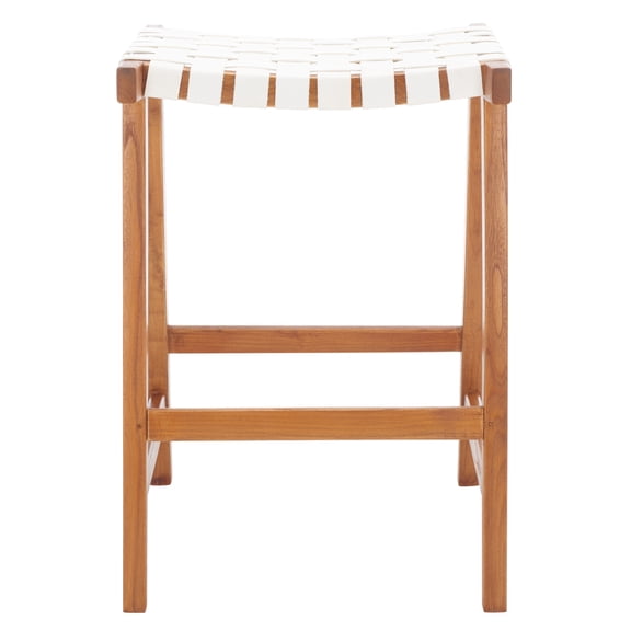 SAFAVIEH Abreu Rectangle Counter Stool, White/Natural (19 in. W x 18.5 in. D x 26.8 in. H)