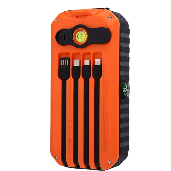 Solar External Battery Bank, LED Light Spirit Level 20000mAh Hand Crank Power Bank for Emergency Orange,Black