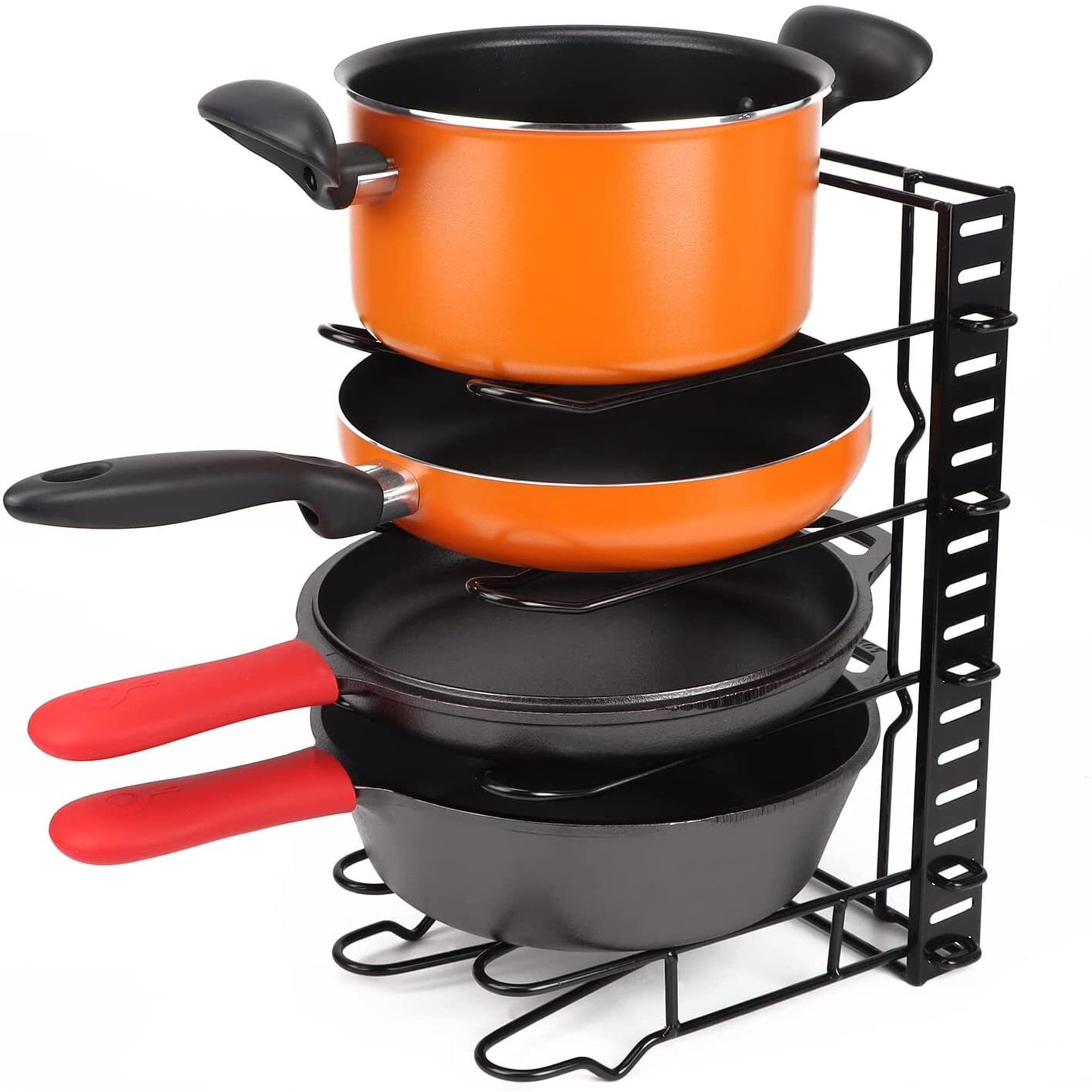 Black Pots and Pans Rack Organizer, Adjustable Pan Pot Rack for Kitchen