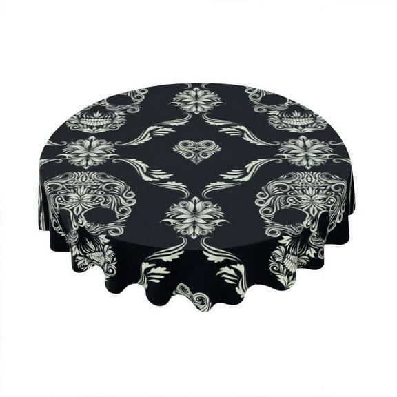 Eveokoki Halloween Tablecloth Skull Ornamental Pattern Tablecloth Washable Round Tablecloth 60 Inch Reusable Table Cloth for Home Party Dining Table Decor