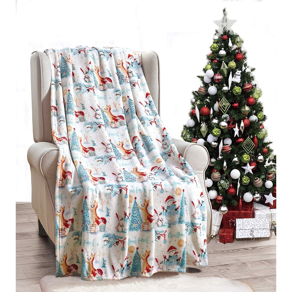 Ultra Plush Forrest Santa Snowman Fleece Christmas Throw Blanket