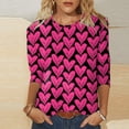 thumbnail image 2 of SZXZYGS T-Shirts Graphiques pour Femmes Crop Top Nœud T-Shirt Manches Trois-Quarts Imprimé Saint-Valentin Col Rond Été 2024, 2 of 4