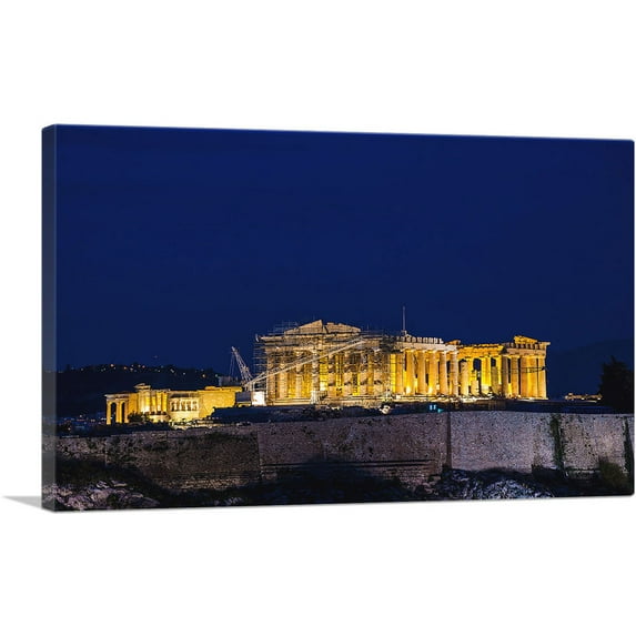 ARTCANVAS Parthenon Athens Greece at Night Canvas Art Print - Size: 12" x 8" (0.75" Deep)