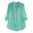 thumbnail image 3 of Loose Fit T-Shirts Women'S Pocket Solid Color V Neck Cotton Long Sleeved Loose Casual Shirt,Green Women Blending Shirts L, 3 of 3