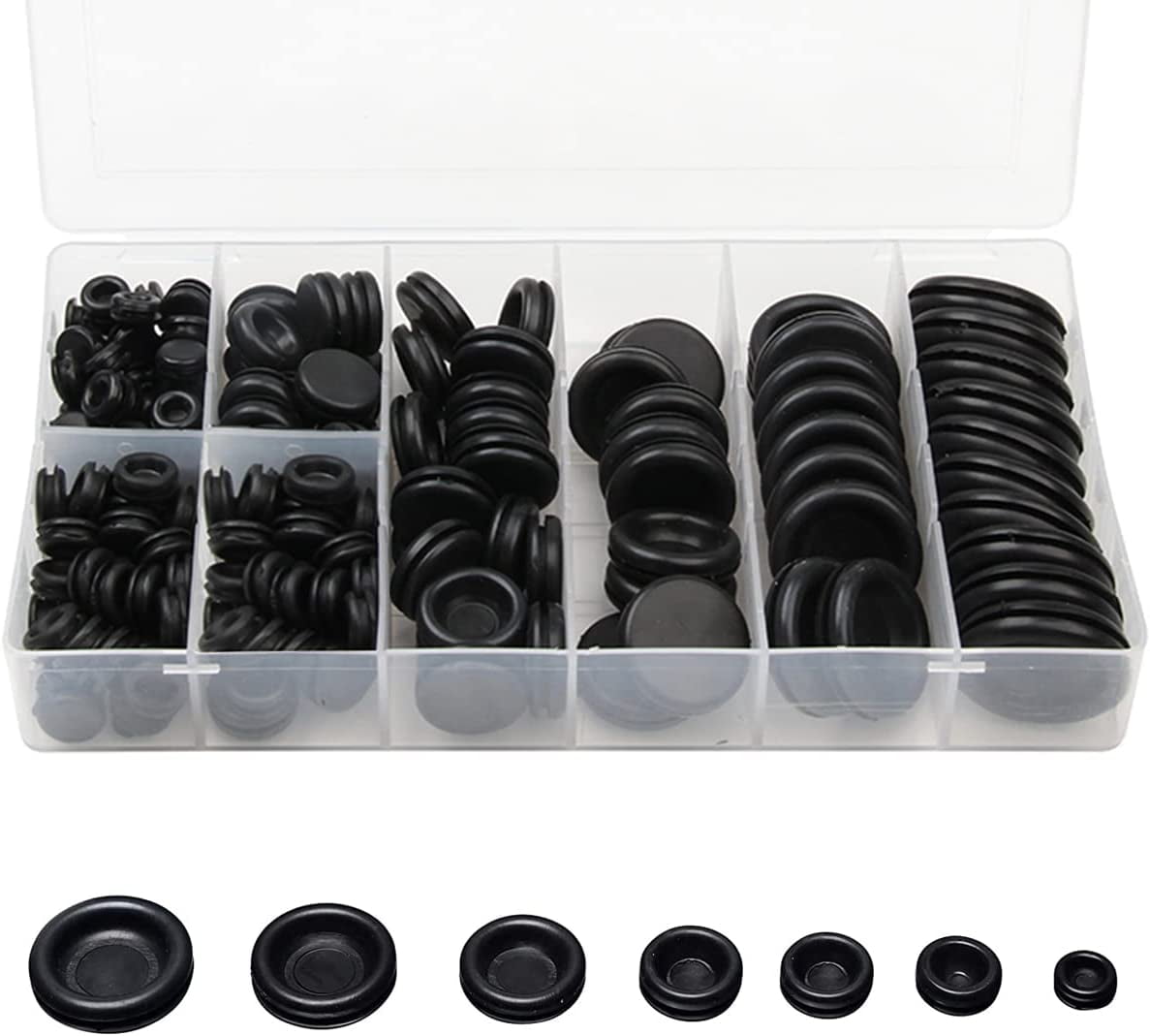 170 Pcs Closed Rubber Grommet Assortment Kit, 7 Sizes Solid Hole Plugs Assortment for Wire