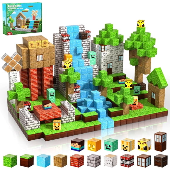 Mine-craft Magnetic Blocks-100PCS Magnetic Building Blocks Magnet Cube Toys Stacking, Build Forest World Set