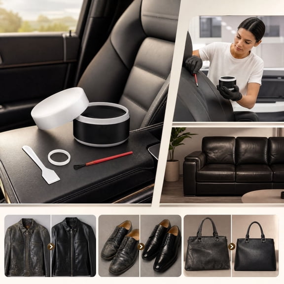 ZENVIVE Black Leather Recoloring Balm, Leather Color Restorer Conditioner with Tools, Leather Repair Kits for Vinyl Furniture, Sofa, Car Seats, Shoes - Repair Color on Faded & Scratched, 50ml