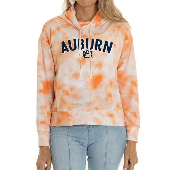 Women's Orange Auburn Tigers Maddie Mock Neck Tie-Dye Tri-Blend Pullover Hoodie