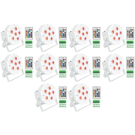 10 Rockville BATTERY PAR 61 White Rechargeable RGBWA UV DMX DJ Up-Lights Remotes