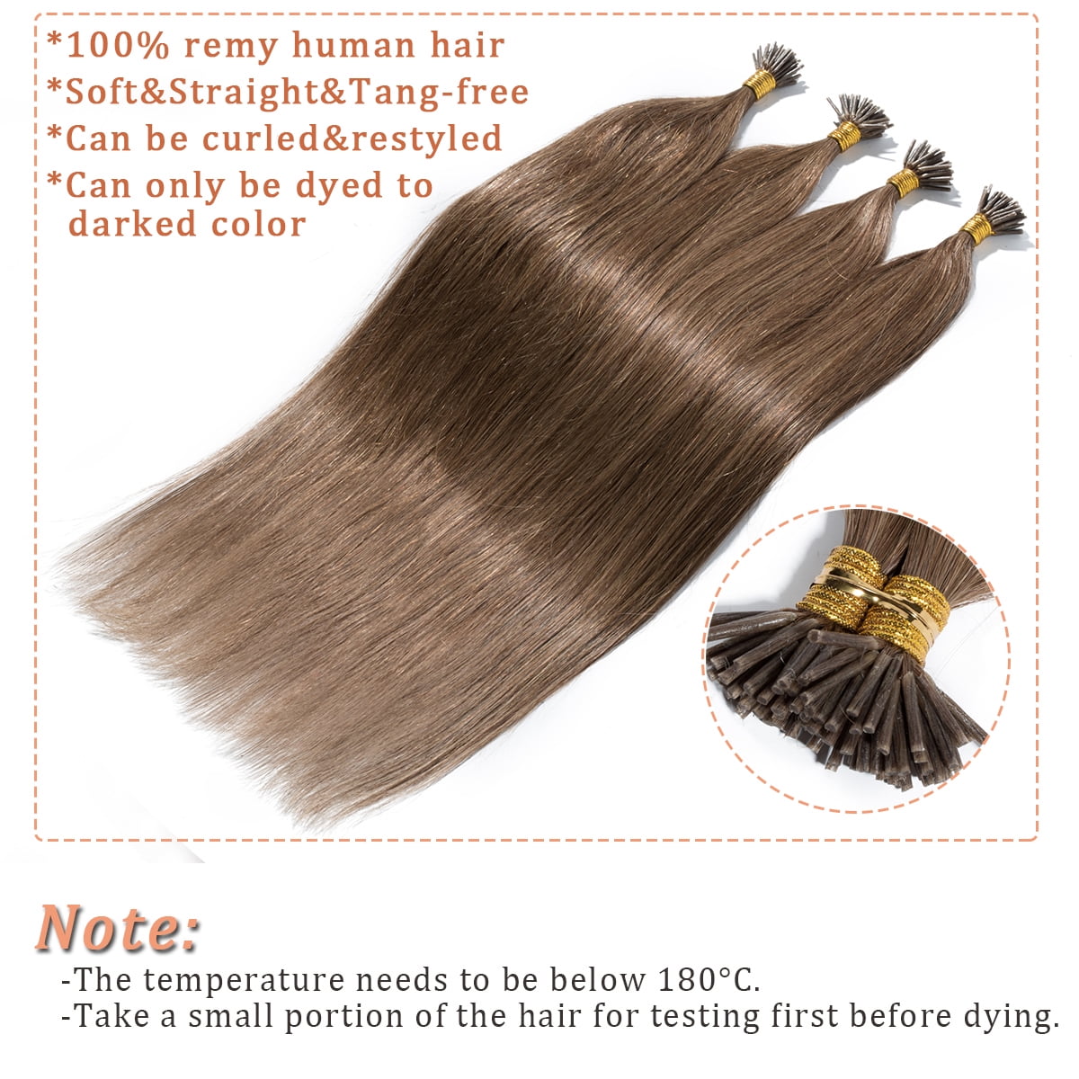 SEGO I Tip Hand-Tied Human Hair Extensions Cold Fusion Off Black 100 Strands Soft Straight Remy Hair Pre Bonded Stick Shoelace Tips