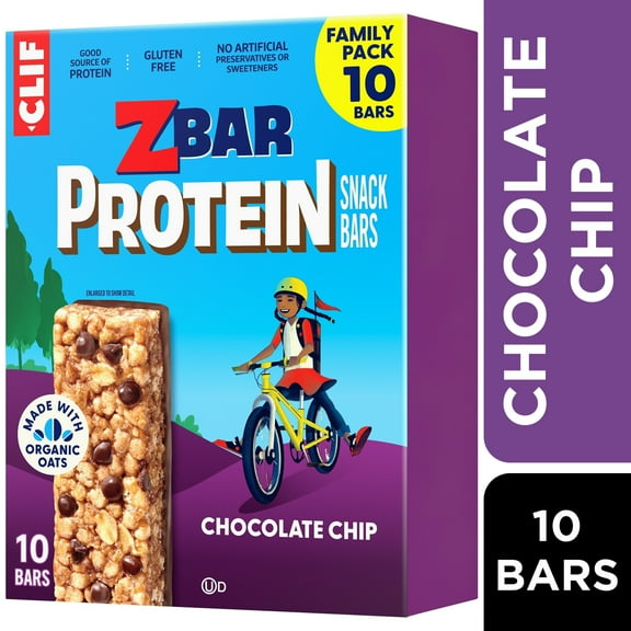 Zbar Protein Chocolate Chip Flavor Crispy Snack Bars, Gluten Free Protein Bars, 10ct