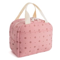 XXXFLOWER Insulated Lunch Bag for Women Men, Large Corduroy Tote Cooler with Cute Pink Flower Print and Pockets