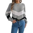 thumbnail image 2 of Womens Sweater Pullover Casual Long Sleeve Crewneck Color Block Pullover Knit Sweater for Women Grey L, 2 of 9