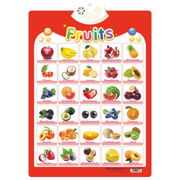 Interactive Fruit English Learning Wall Chart for Kids 4-6: Sound-Activated Talking Poster, Educational & Safe Toddler Point-and-Read Teaching Toy, Fun Cognitive Development for Preschool Language