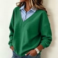 thumbnail image 4 of Erwazi Womens Sweatshirt Shirt Collar Fake Two Piece Color Block Long Sleeve Solid Loose Fit Pullover Daily Trendy Casual Tops, 4 of 7