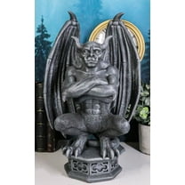 Ebros 12"H Gothic Horned Bulldog Gargoyle W/ Large Wings Crouching On Pedestal