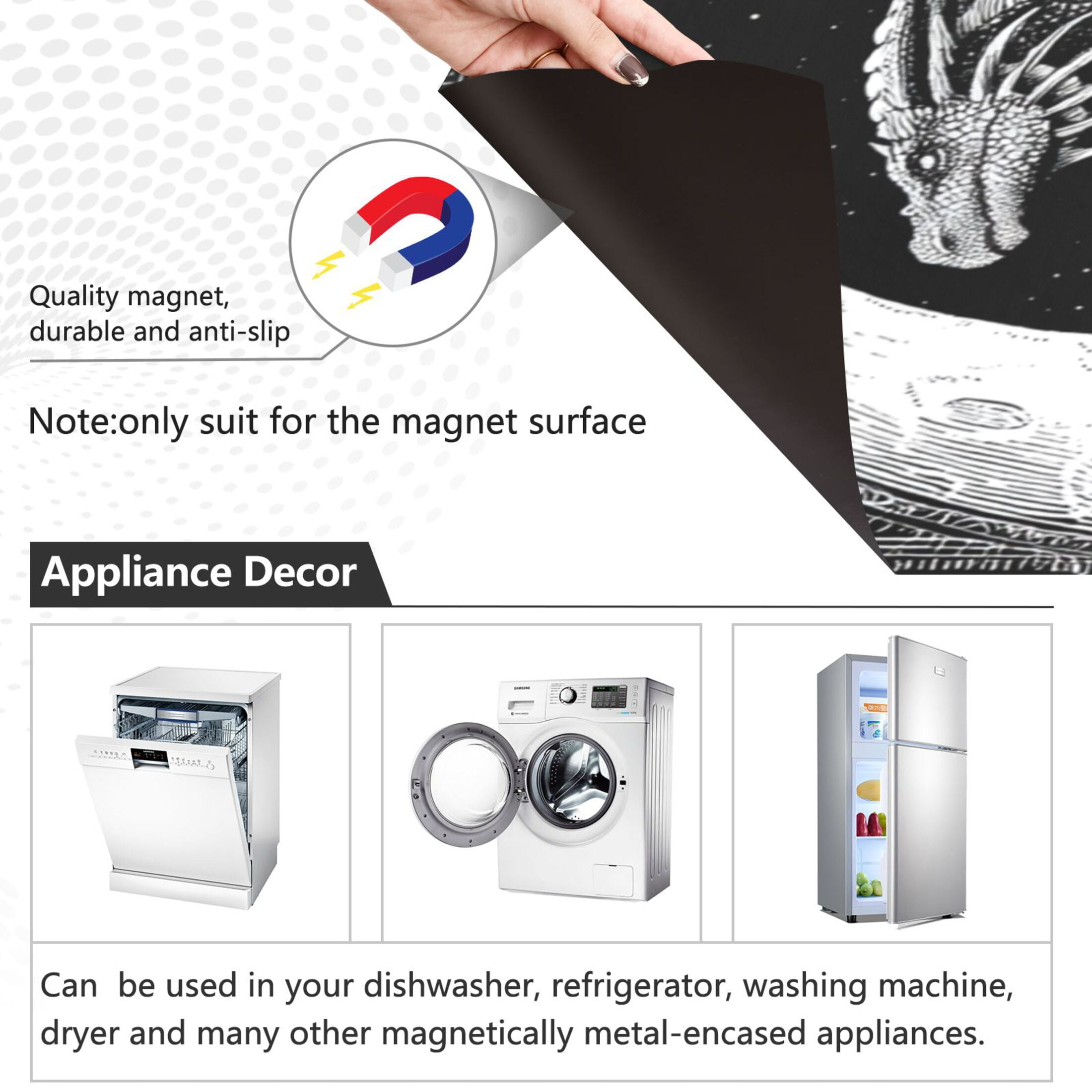 Dishwasher Magnetic Refrigerator Magnet Cover Sticker Home Decorative 23"x26" A Black Dragon