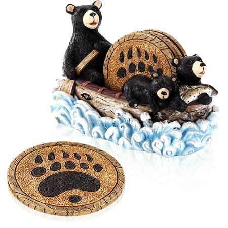 

VUDECO Black Bear Drink Coasters Cute Coasters with Holder Coaster Set of 4