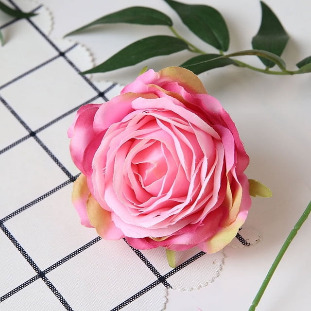 Cabeza de flor de rosa de tela de seda, flor artificial, flor artificial, decoración del hogar para bodas, disfraces