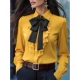 thumbnail image 2 of Blusa Elegante De Manga Larga Con Lazo Negro Y Volantes En Jengibre 1, 2 of 29