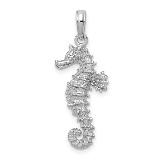 FB Jewels 14K White Gold White Seahorse Textured 2D Pendant