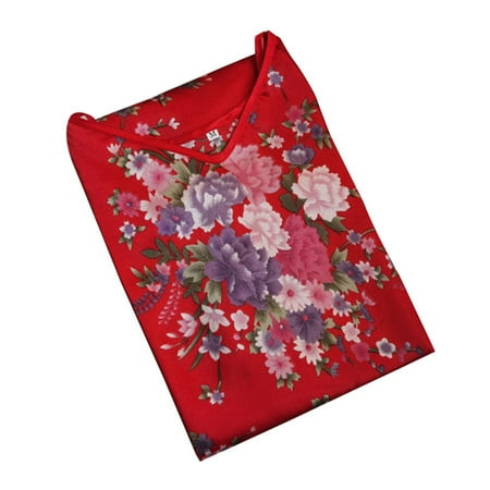 Ladies Women Summer Satin Silk Nightdress Floral Print Sling V-neck Lingerie Sleepwear Dress Robe Nightie Gown