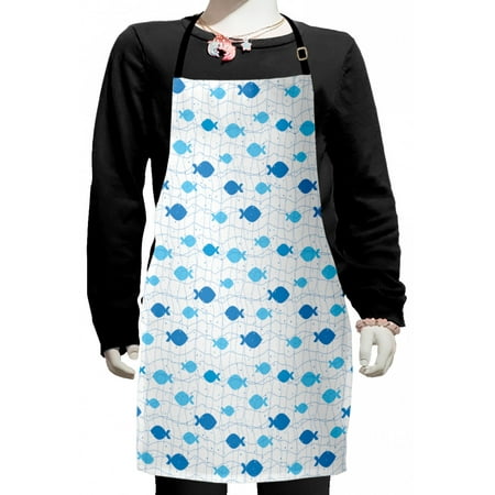 

Fish Kids Apron Fish Net with Polka Dots Abstract Animal Silhouettes Nature Inspired Image Boys Girls Apron Bib with Adjustable Ties for Cooking Baking Painting Blue Pale Blue White by Ambesonne