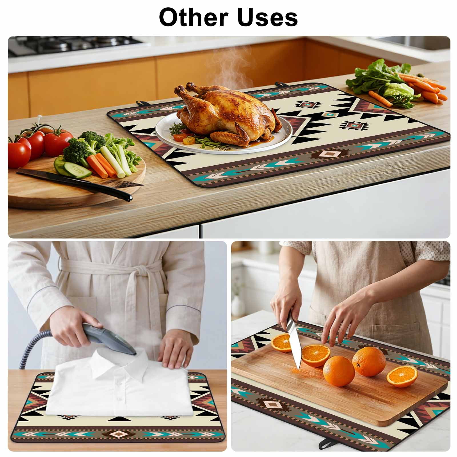 Southwest Geometric Stove Top Cover for Electric Stove, Heat-proof & Non Slip Glass Top Stove Cover Protector, Brown Mexican Aztec Boho Tribal Kitchen Flat Cooktop Rubber Mat 24x21 Inches