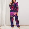 thumbnail image 2 of KLL Western Style Dinosaur Print Women's Long Sleeve Pajamas with Pants Sleepwear Loungewear 2 Set-Small, 2 of 7