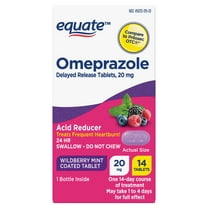 Equate Omeprazole Delayed Release Coated Tablets 20 mg, Wildberry Mint, 14 Count