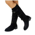 thumbnail image 6 of Women's Knee High Boots Flat Low Heel Winter Dress Tall Boot Suede Buckle Slouch Retro Riding Boots, 6 of 7
