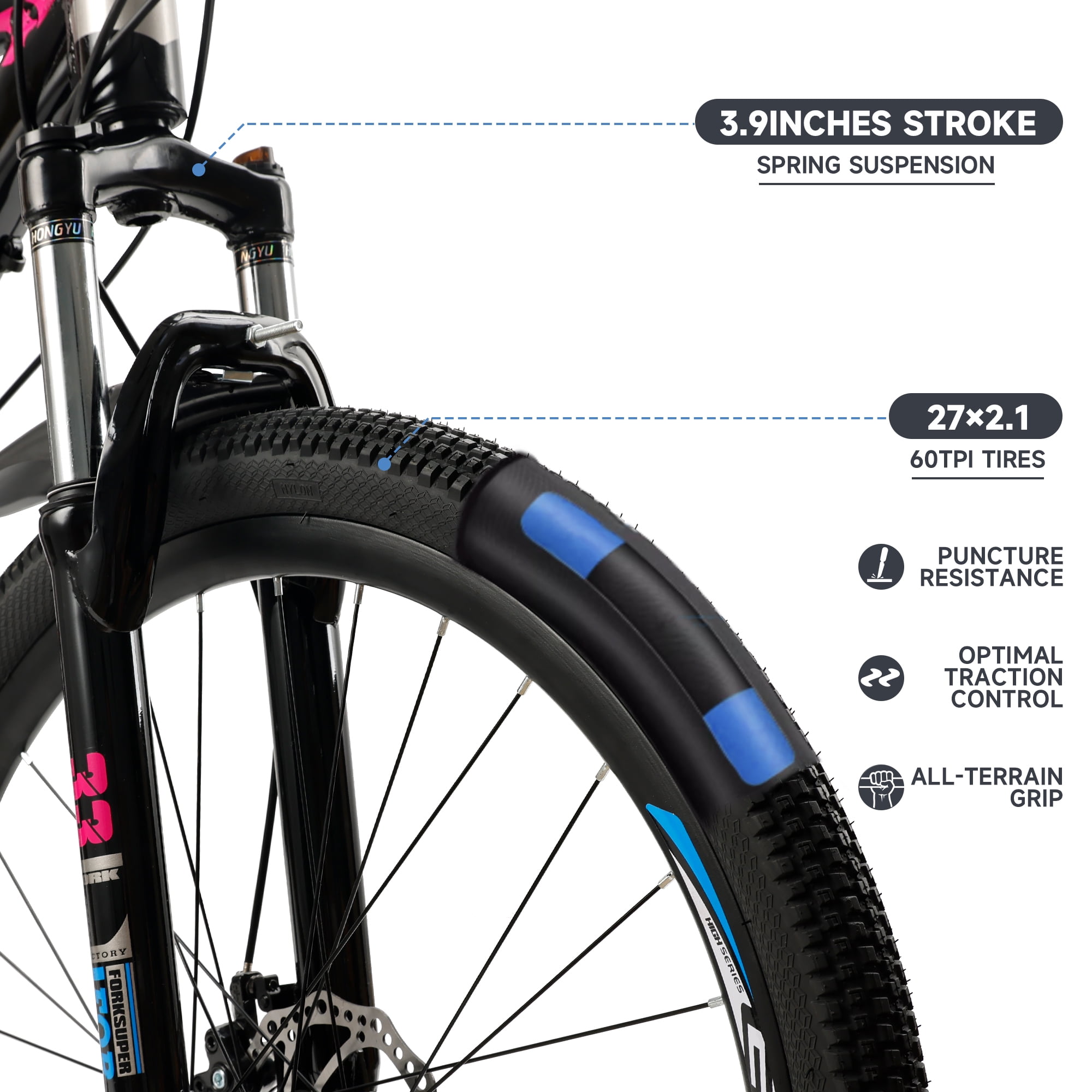 Mountain Bike, 27.5 Inch Shimano 21 Speed, Dual Disc Brake Bike for Men Womens Adult, Front Suspension Bicycle