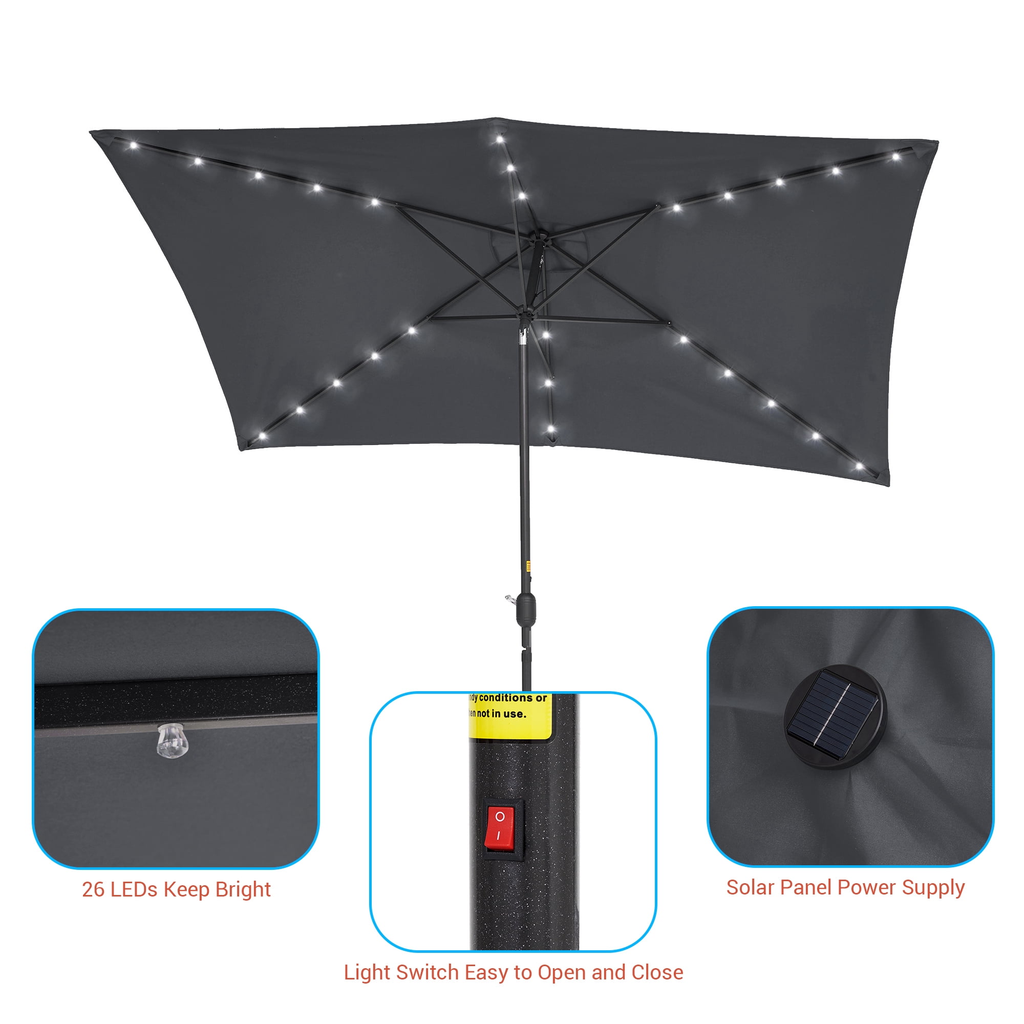 CHYVARY 10 x 6.5ft LED Outdoor Patio Rectangular Table Umbrellas for Deck, Poolside and Garden, Anthracite