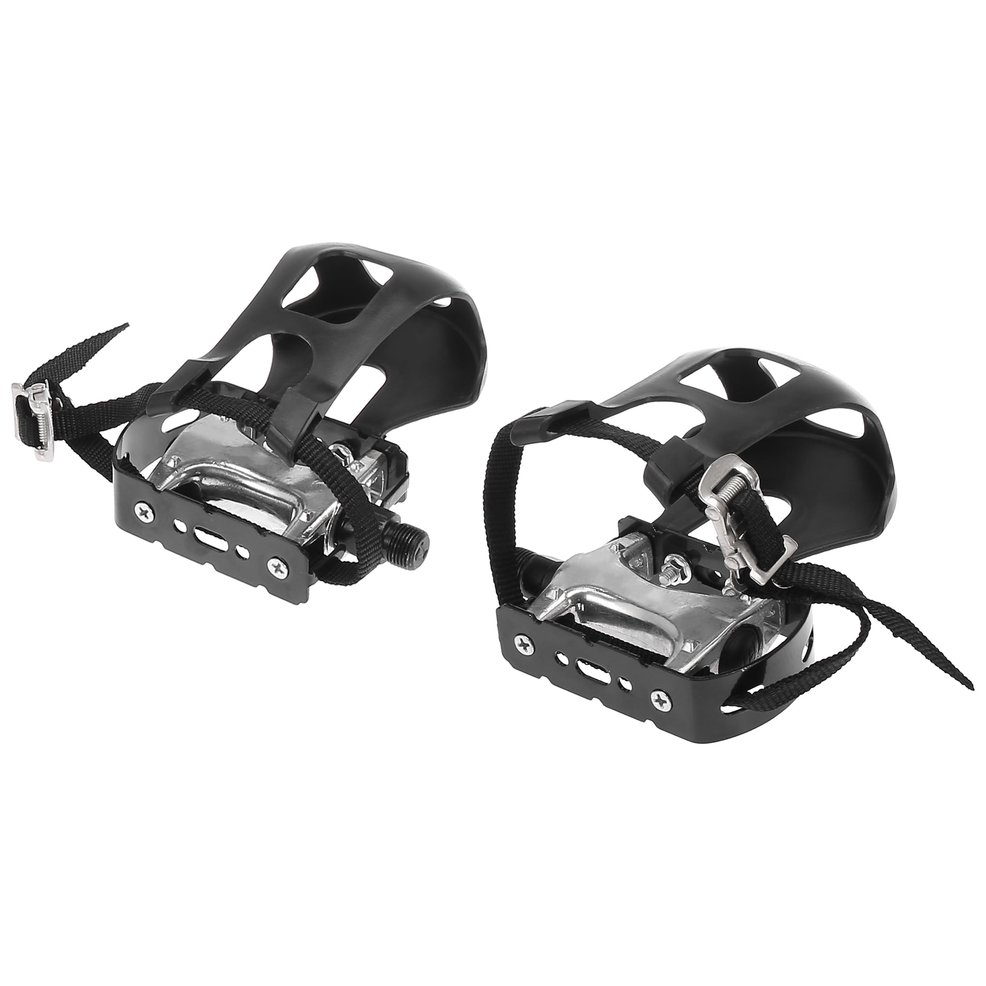 Pair Bicycle Pedals 9/16'' Spindle Platform with Rubber Belt Foot Strap 