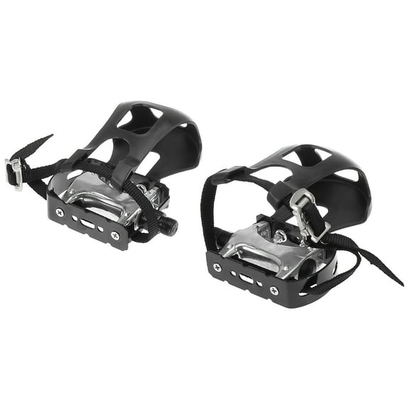 Unique Bargains 1 Pair Road Bicycle Pedals Replacement 9/16" Spindle Platform with Toe Clips Fixed Foot Strap