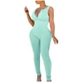 thumbnail image 2 of up to 60% off Gifts Usmixi Jumpsuits for Women Dressy Workout Sexy Slim Fit Knitted Zipper Jumpsuits Overalls Summer V-Neck Sleeveless Solid Long Trendy Rompers Blue m, 2 of 7