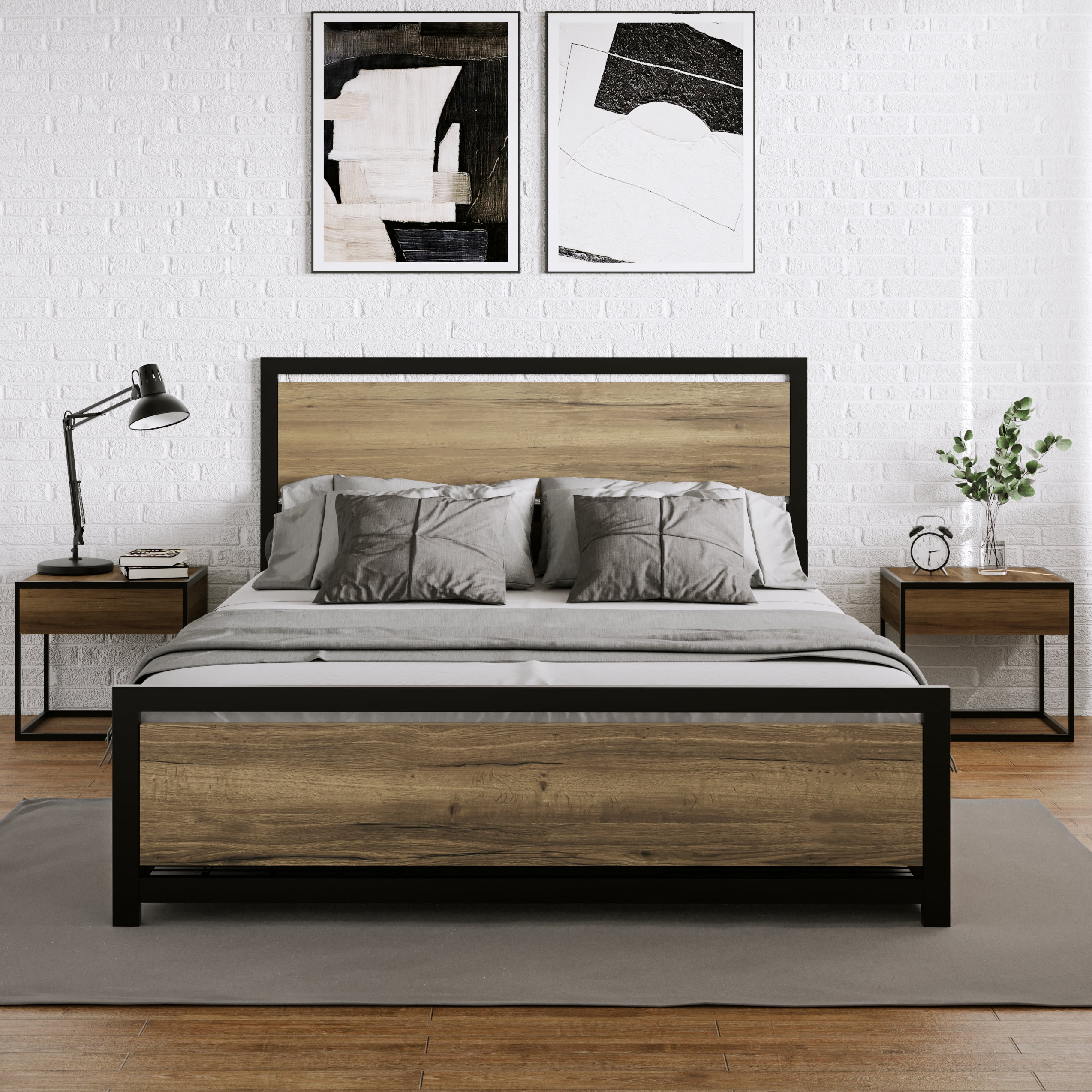 Amerlife Queen Size Bed Frame with Wooden Headboard, Queen Platform Bed