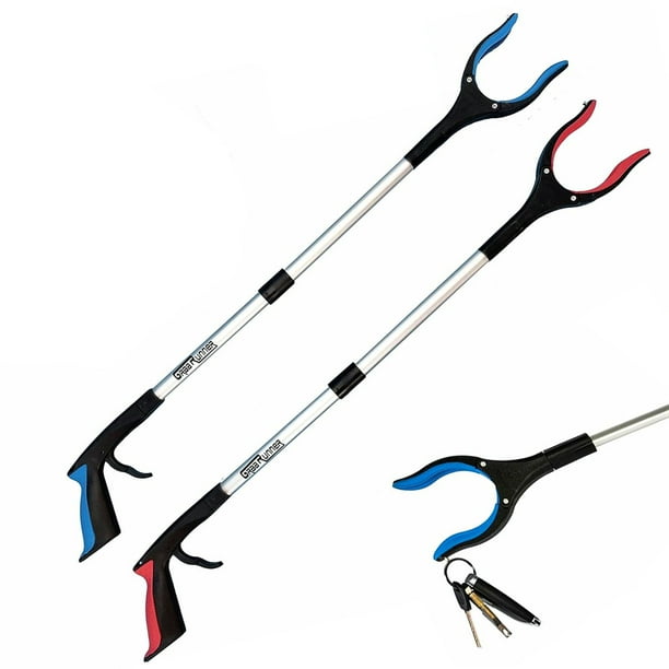 -Juego de 2 pinzas para recoger objetos - Pinzas telescópicas de 81 cm de extensión - Pinzas para residuos con cabezal giratorio de 90° y puntas magnéticas - Pinzas para recoger sin