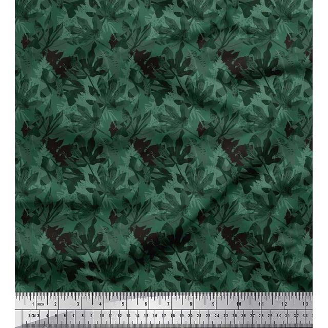 Soimoi polyester Crepe Fabric Chestnut Leaves Printed Fabric 1 Yard 42 Inch Wide