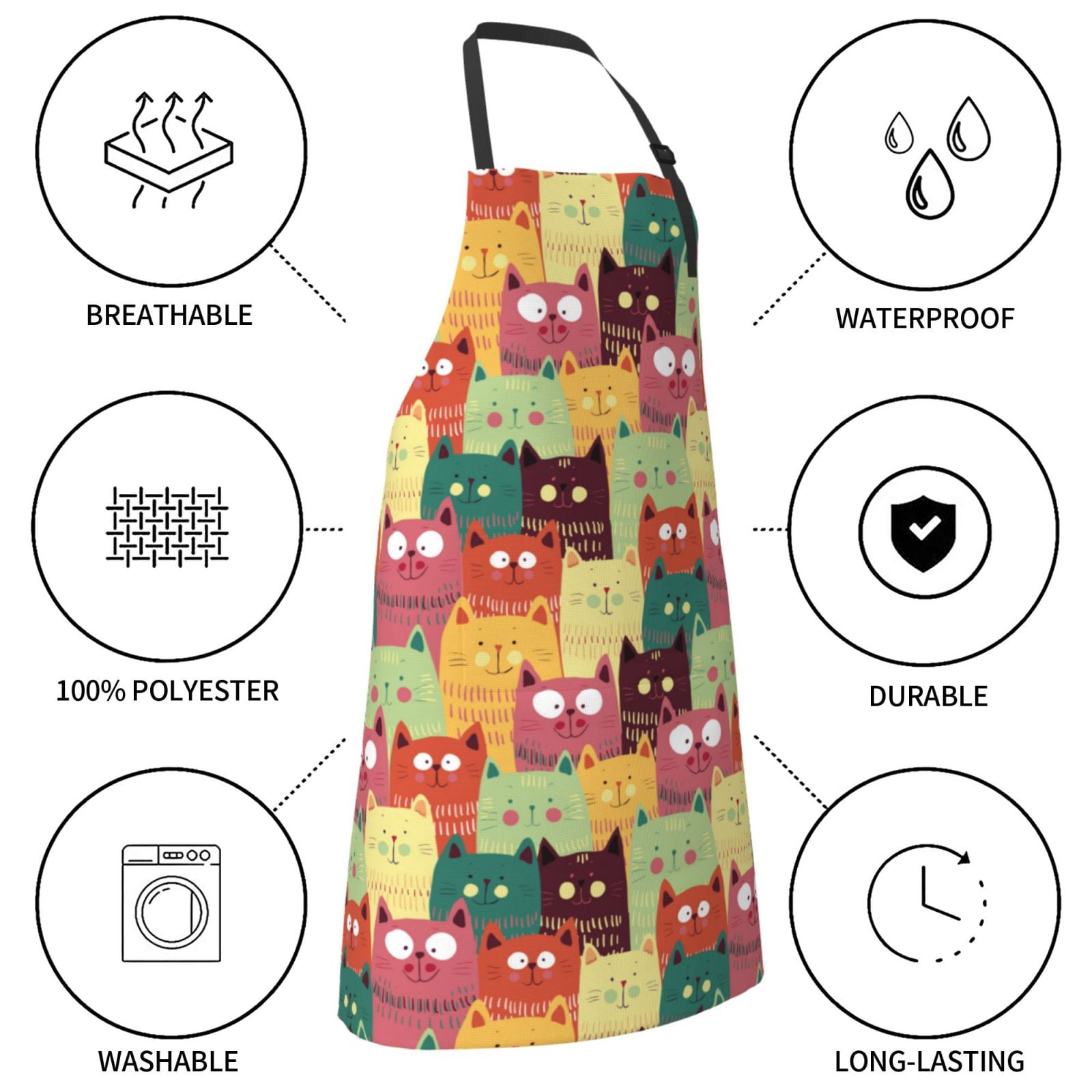 Kdxio Cute Cartoon Cat Apron with Pockets Adjustable Kitchen Aprons for Men Women Waterproof Aprons for Cooking,Drawing,Crafting, Baking Household Cleaning