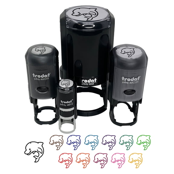 Debonair Jumping Dolphin Self-Inking Rubber Stamp Ink Stamper - Black Ink - Mini 1/2 Inch