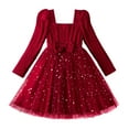 thumbnail image 3 of Girls Spring Summer Floral Dress Party Dress Long Sleeve Tutu With Bow Star Sequins Formal Holiday Pageant Gown Elegant Casual Dresses 5-6 Years, 3 of 8