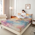 thumbnail image 4 of Feelyou Chic Abstract Ombre Twin Sheet Sets for Women, Vintage Fashion Art Twin Fitted Sheet, Fashion Watercolor Flat Sheet, Super Cozy Room Decor, 3-Piece, 4 of 7